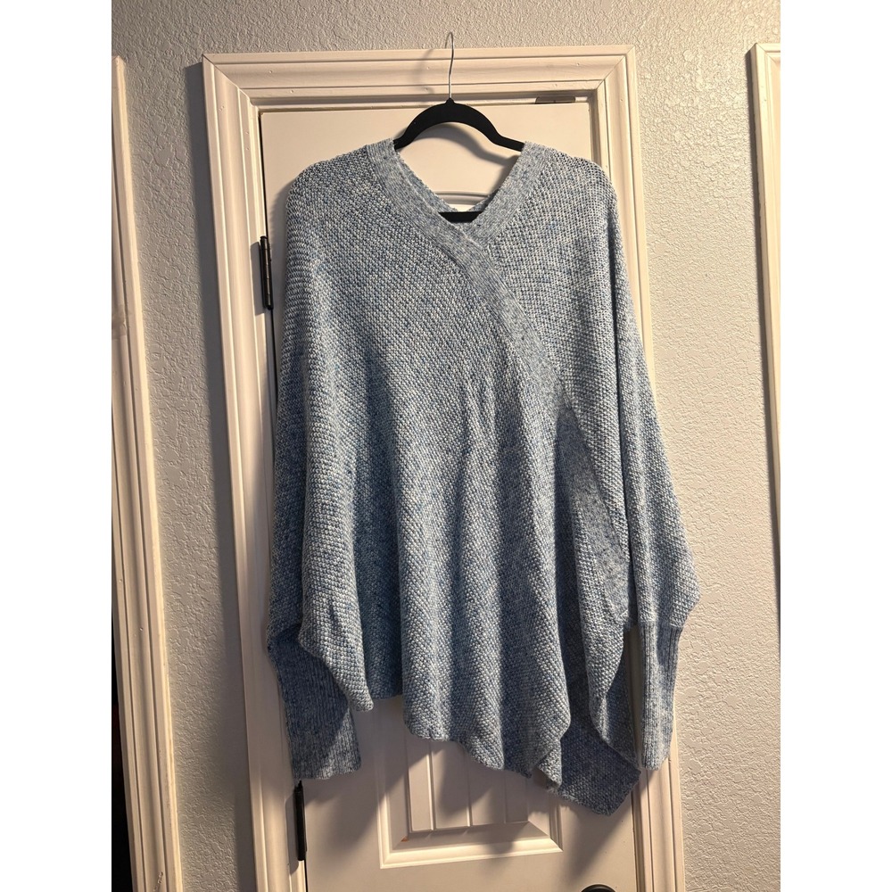 Lou & Grey Blue Marled V-Neck Asymmetrical Poncho Sweater Womens L/XL